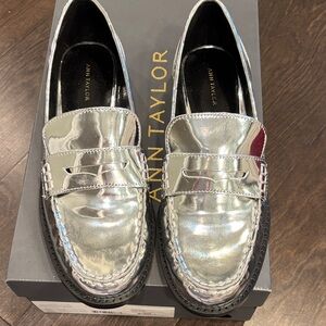 Ann Taylor Metallic Silver Loafers
